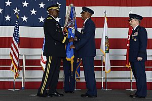 Lt. Gen. Charles Q. Brown Jr. with Gen. Lloyd Austin during Air Forces Central Command change of command ceremony
