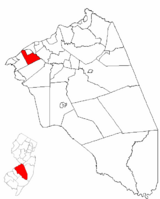 Delran highlighted in Burlington County. Inset map: Burlington County highlighted in the State of New Jersey.