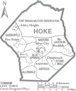 Map of Hoke County North Carolina With Municipal and Township Labels
