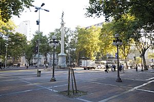 Monumento en el centro de la calle 18 de Julio,a ambos lados se halla la Plaza de Cagancha.JPG