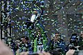 Osvaldo Alonso lifting the MLS Cup at Sounders Rally