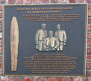 Plaque at the Santa Cruz surfing museum
