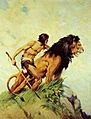 Illustration by James Allen St. John for Tarzan and the Golden Lion by Edgar Rice Burroughs