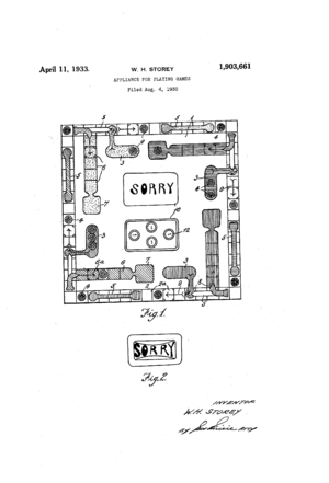 US1903661 Sorry game patent drawings