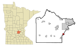 Location of the city of Rockfordwithin Wright and Hennepin Countiesin the state of Minnesota