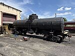 2025-04-22 12 53 43 A black tanker freight car of the New Hope and Ivyland Railroad at the New Hope Station in New Hope, Bucks County, Pennsylvania.jpg