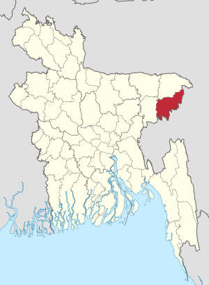 Location of Moulvibazar District in Bangladesh