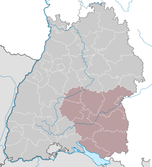 Map of Baden-Württemberg highlighting Tübingen