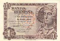 Billete de una peseta emitido el 19 de junio de 1948. Anverso