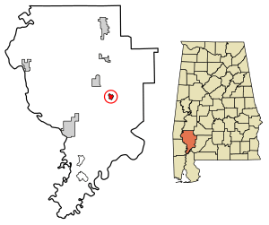 Location of Whatley in Clarke County, Alabama.