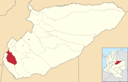 Location of the municipality and town of Monterrey, Casanare in the Casanare Department of Colombia.