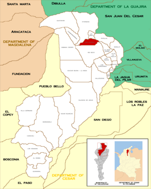 Location in the municipality of Valledupar.