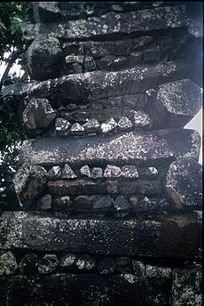 Detail of a wall constructed of columnar basalt pieces at Nan Madol