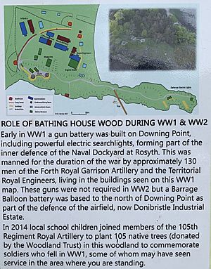 Downing Point information board at Bathing House Wood