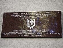 FK Sarajevo foundation plaque