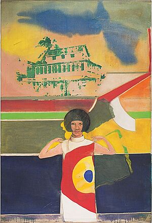 Frank Bowling, Cover Girl, 1966, acrylic, oil, and silkscreened ink on canvas, 149.8 x 101.6 cm. Courtesy the artist. Photographed by Charlie Littlewood