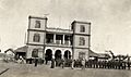 Ismailia Train Station, Egypt 1915. Indian troops are lined up in front of it