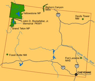 Map Wyoming NPS sites USA