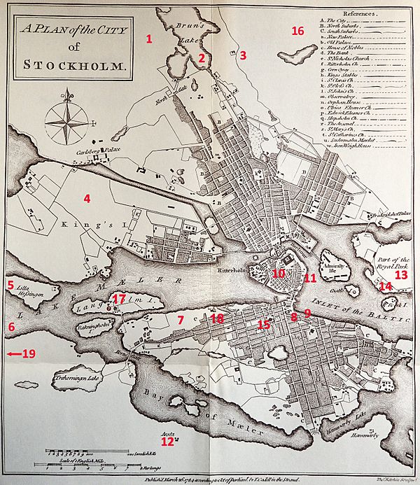 Map of Bellman's Stockholm William Coxe's Travels 1784