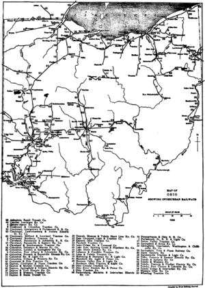 Map of Ohio showing Interurban Railways c 1907