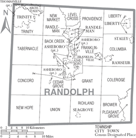 Map of Randolph County North Carolina With Municipal and Township Labels