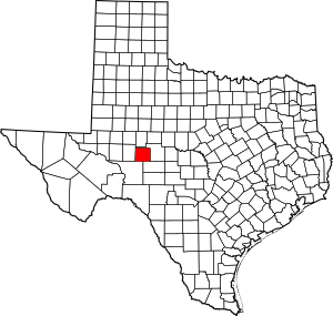 Map of Texas highlighting Irion County