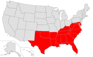 Map of USA highlighting South