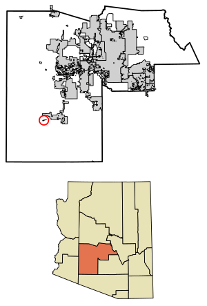 Location of Theba in Maricopa County, Arizona.