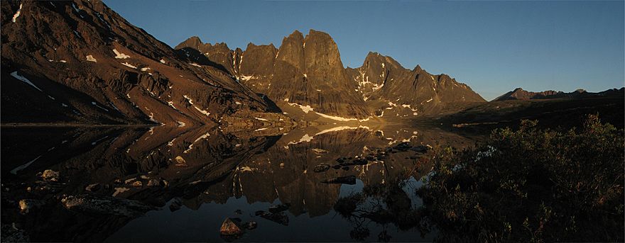 Mount Monolith as seen at dawn, from Divide Lake in Tombstone Territorial Park, Yukon, Canada