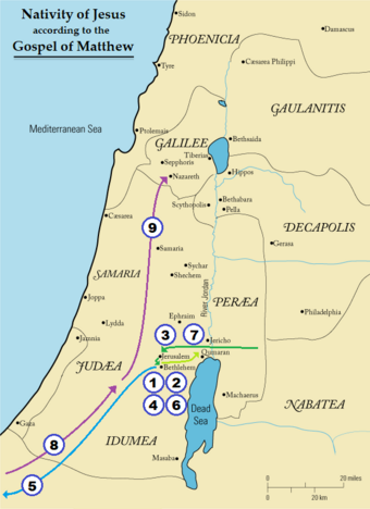Map of the Nativity narrative according to Matthew