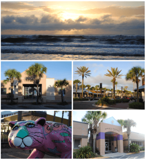 Images from top, left to right: Sunrise at the beach, City Hall, Beaches Town Center, Jaguar statue in the Beaches Town Center, Duncan U. Fletcher High School