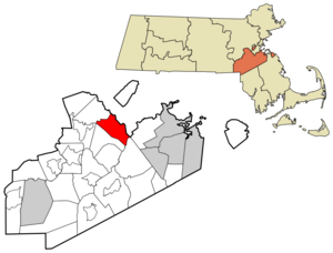 Norfolk County Massachusetts incorporated and unincorporated areas Dedham highlighted