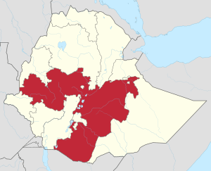 Map of Ethiopia showing Oromia