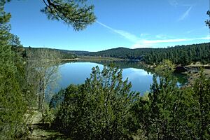 Lake Roberts shimmers in the afternoon sunshine.