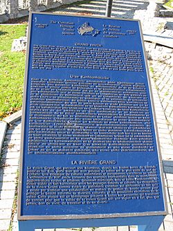 Trilingual plaque on the Grand River, Cambridge, Ontario