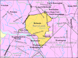 Boundaries of Bethesda CDP from U.S. Census Bureau