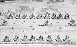 Bombardement de Pondichery en 1748 par la flotte anglaise
