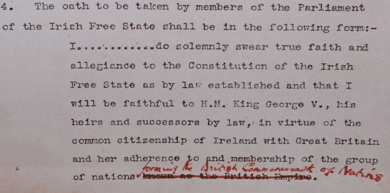 British Commonealth of Nations handwritten on Anglo-Irish Treaty draft