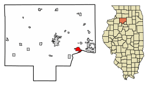 Location of De Pue in Bureau County, Illinois.