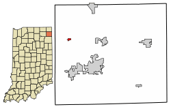 Location of Corunna in DeKalb County, Indiana.