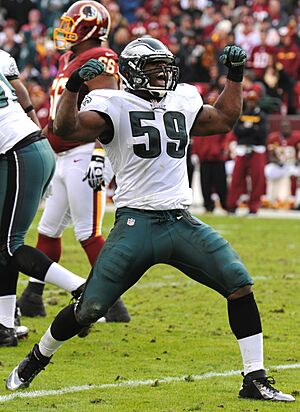 DeMeco Ryans, celebrates on the field during a game versus the Washington Redskins at FedEx in Landover, Md.,Nov. 18, 2012 111812-F-FF749-509 (cropped)