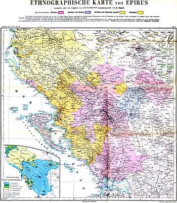 Ethnographic map of Epirus, based on P. Aravandinos, 1878