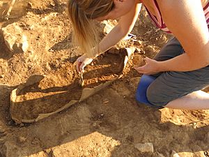 Excavación de enterramiento en ánfora de Sanisera