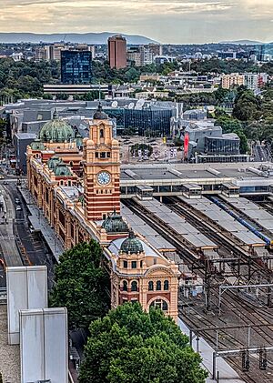 Flinders Street railway station from Fleet Rooftop Bar