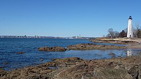 Lighthouse Point Park - lighthouse and view of downtown New Haven.jpg