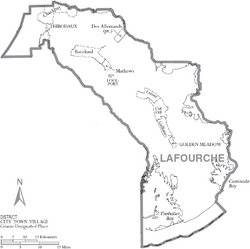Map of Lafourche Parish Louisiana With Municipal Labels