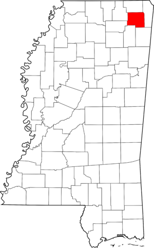 Map of Mississippi highlighting Prentiss County