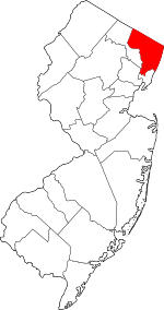 Map of New Jersey highlighting Bergen County