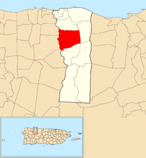 Location of Naranjito within the municipality of Hatillo shown in red