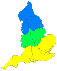 In this image, official definitions of Southern England are illustrated as yellow.